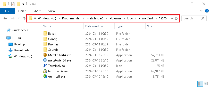 MetaTrader Install Folder Example