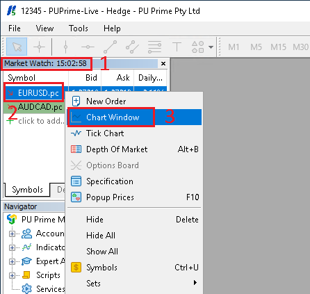 Use MetaTrader - Open chart window